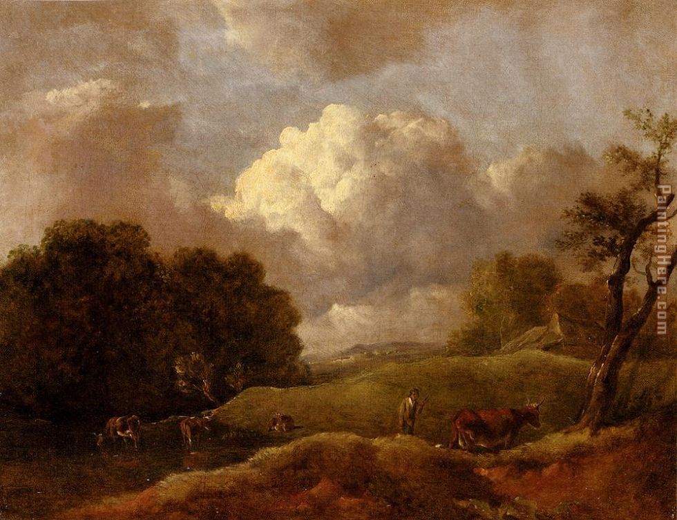 An Extensive Landscape With Cattle And A Drover painting - Thomas Gainsborough An Extensive Landscape With Cattle And A Drover art painting